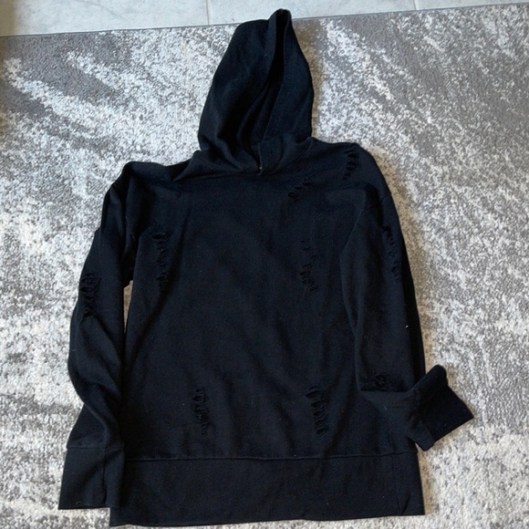 Topshop Tops - Top shop Black Distressed Hoodie